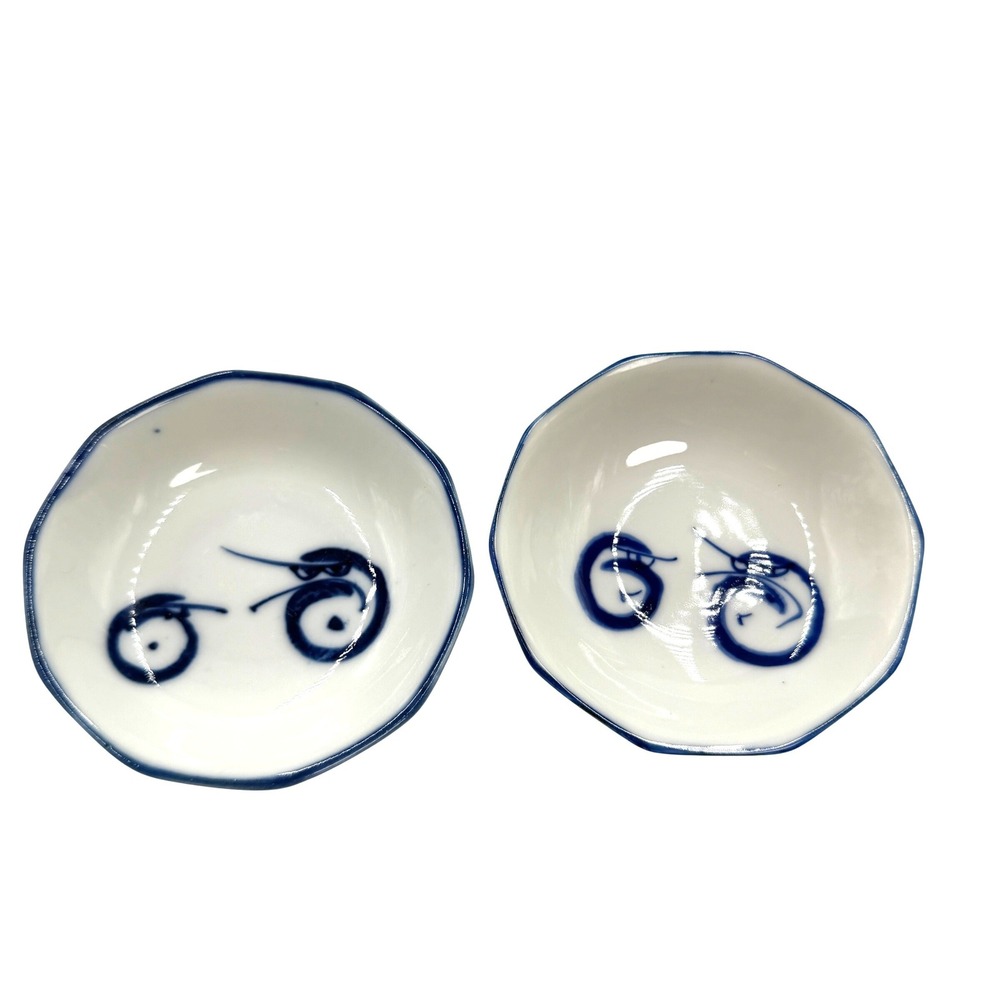 Small Dipping Bowls 3.25" Blue White Asian Swirl Set of 2